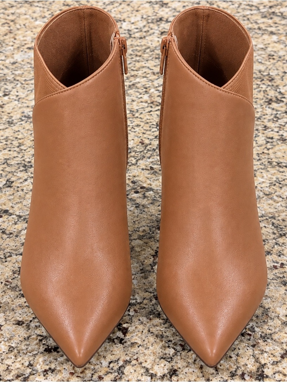 XOXO Tan Pointed-Toe Ankle Booties with Side Zip